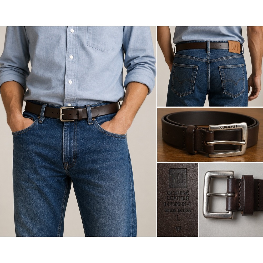Gap Mens Dark Brown Genuine Leather Belt Solid Brass Buckle USA Made Size L